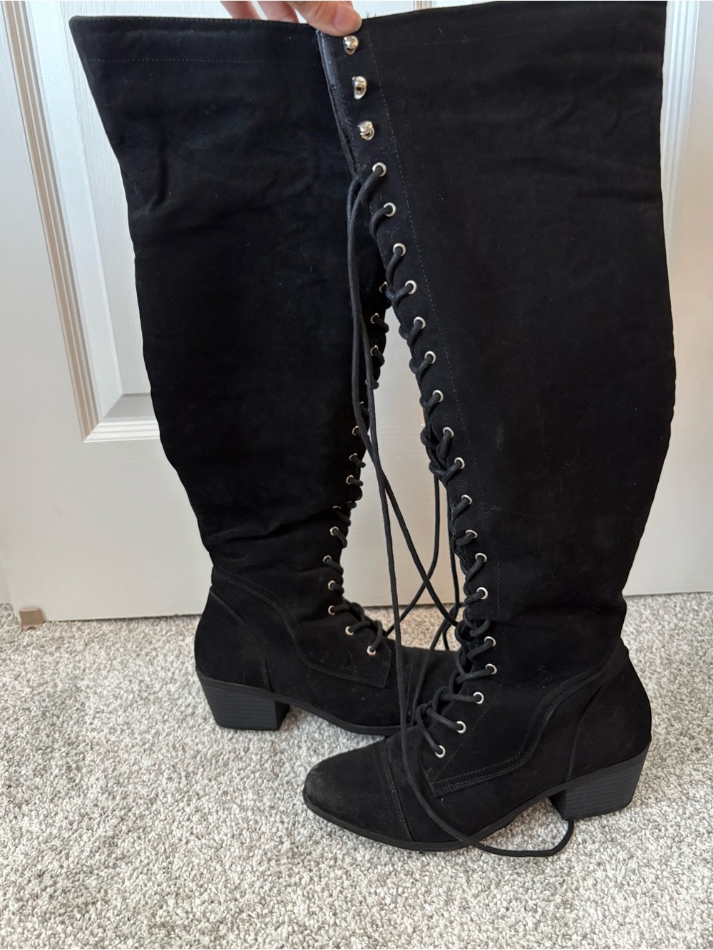 JustFab Black Over-the-Knee Lace-Up Boots - Picture 2 of 4